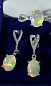 Гарнитур опал Эфиопия (кабошон 6*8 мм), фианиты. Серьги,кольцо 18 р-р