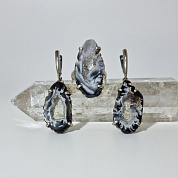 Гарнитур агатовая жеода (серьги, кольцо 18,5 р-р), юв.сплав с покрытием серебра фото
