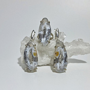 Гарнитур агатовая жеода (серьги, кольцо 17,5 р-р), юв.сплав с покрытием серебра фото
