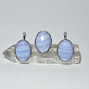 Гарнитур сапфирин - голубой агат (серьги,кольцо 17,5 р-р), юв.сплав с покрытием серебра фото
