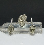 Гарнитур пирит (серьги,кольцо 18 р-р), нейзильбер,швензы серебро фото
